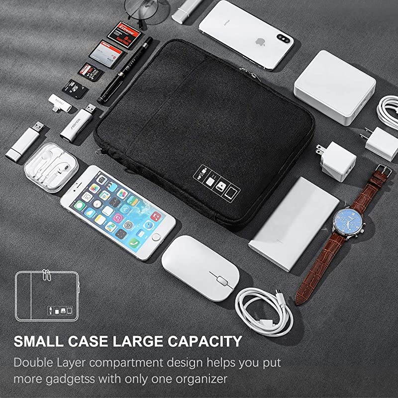 Cable Organizer Bag  Electronics Organizer Travel Accessories Cord Organizer Cable Storage Bag for Charging Cable Power Bank Tablet Up to 11and MoreBlack