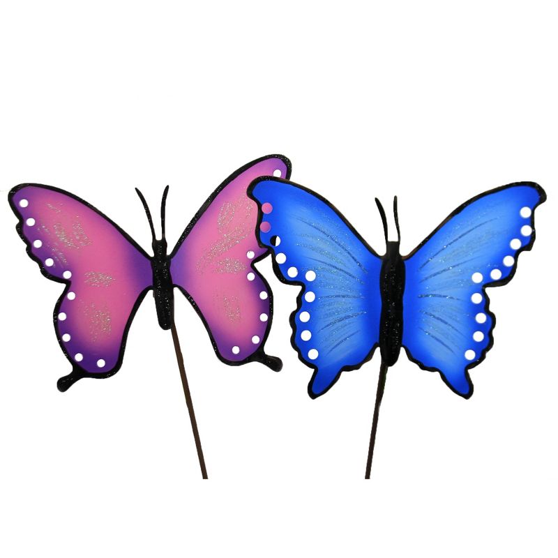 Home & Garden 23.0" Spring Butterflies Set/2 Spring Summer Pop Color Round Top Collection  -  Decorative Garden Stakes