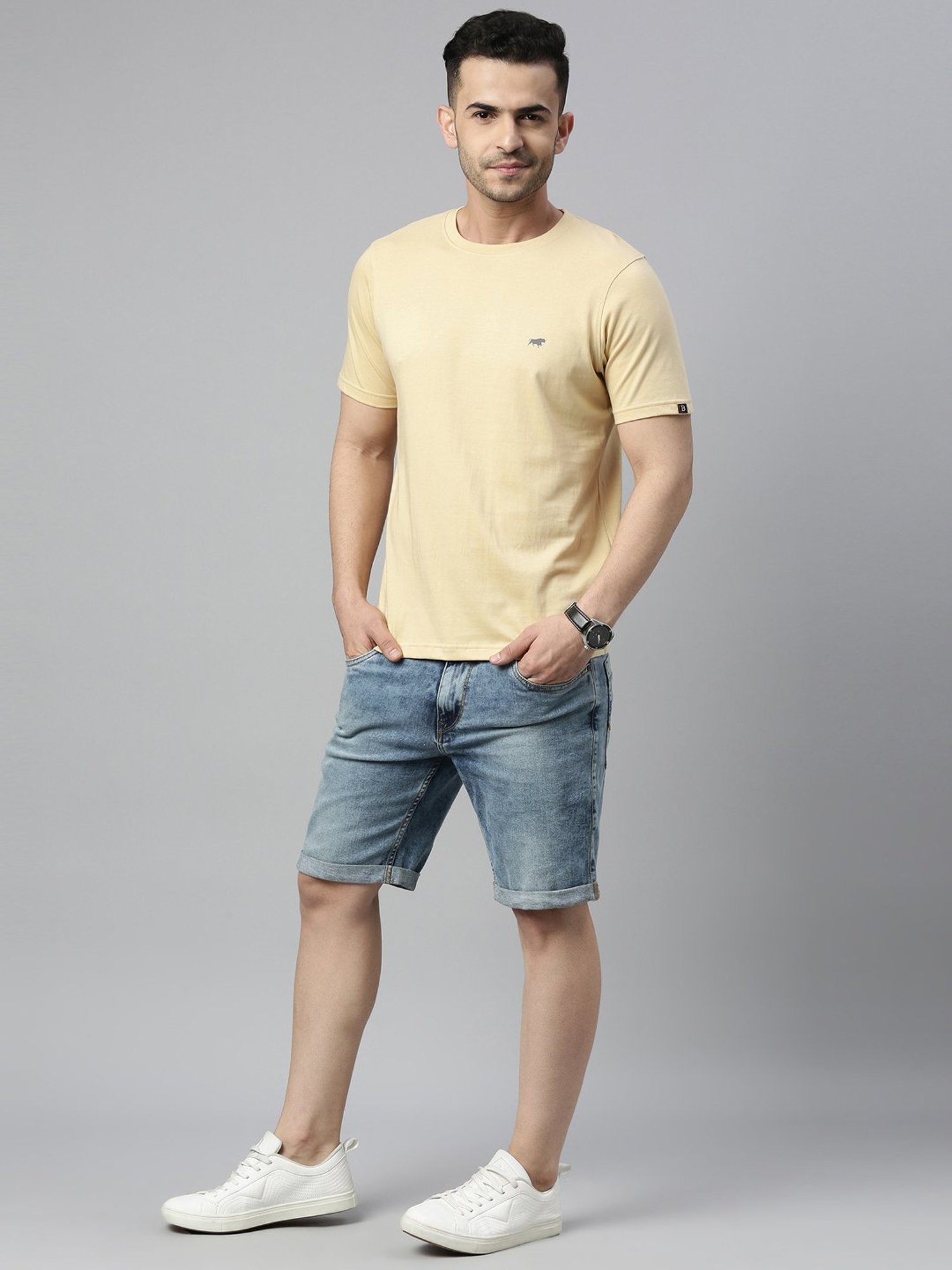 Bushirt Beige Regular Fit Cotton Crew T-Shirt