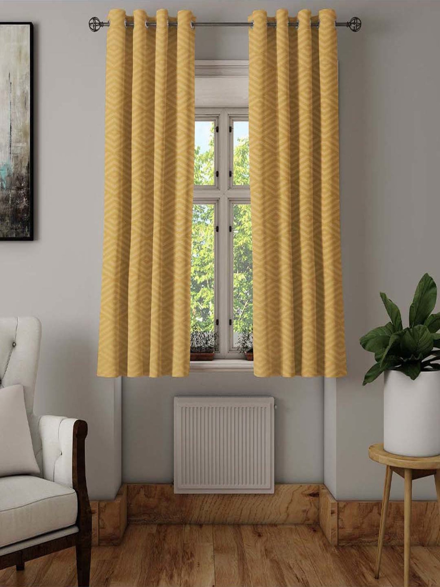 @home Veera Yellow Polyester 5 Ft Window Curtain - Set of 2