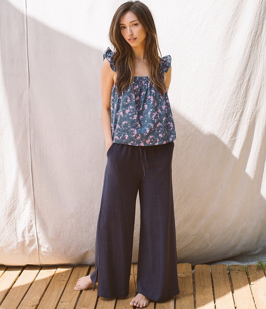 Shabby Chic Selena Wide Leg Linen Drawstring Pants