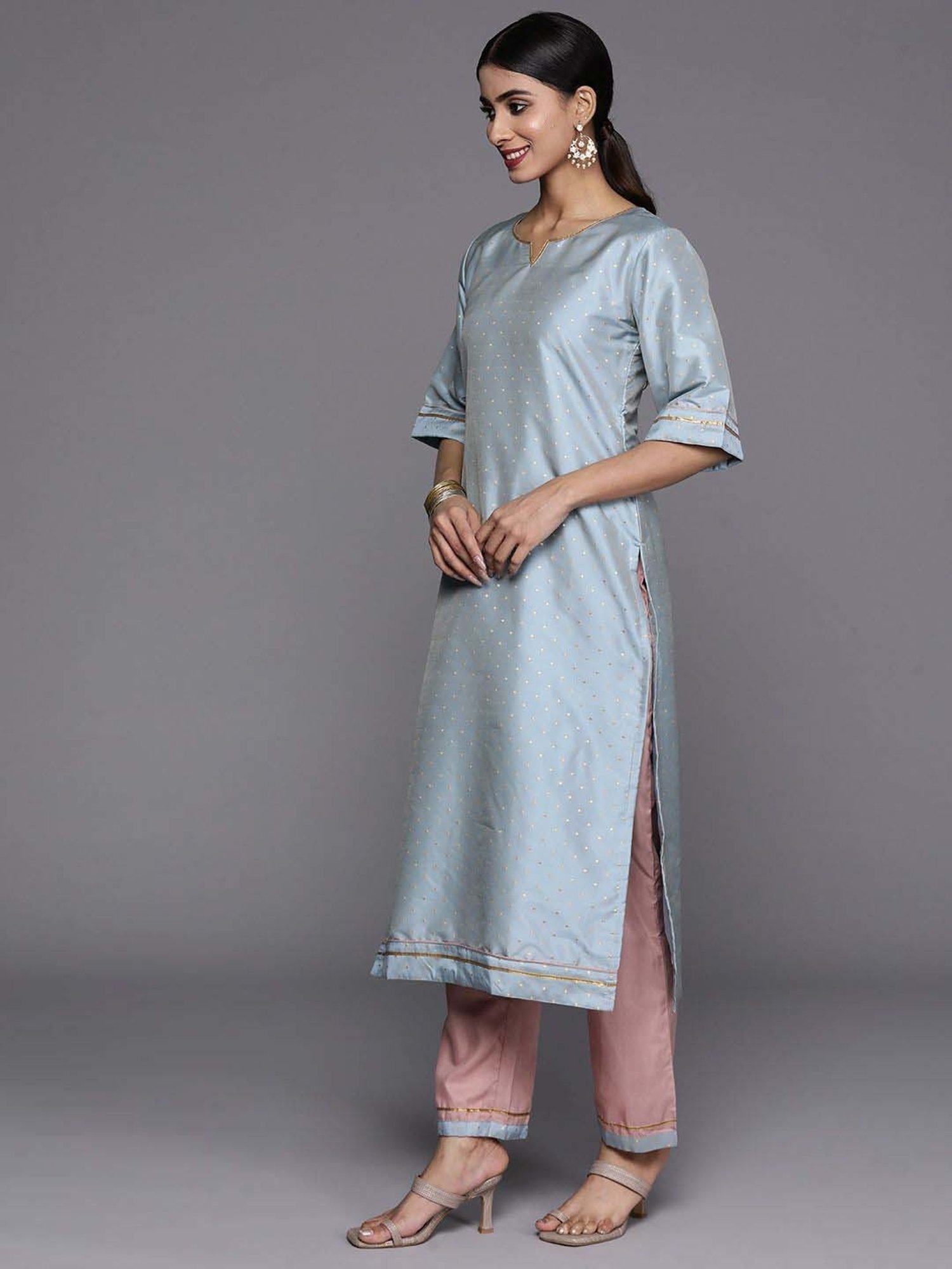 Libas Blue & Pink Printed Kurta Pant Set With Dupatta