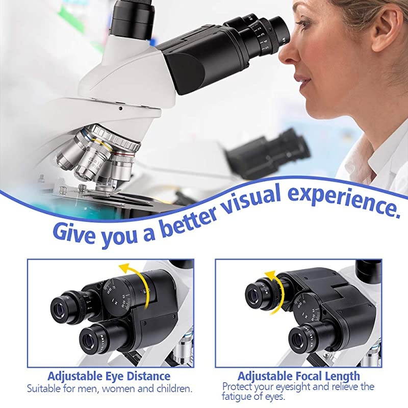 Microscope Compound 40X-1600X, LED Illumination, Double-Layer Mechanical Stage, Abbe Condenser