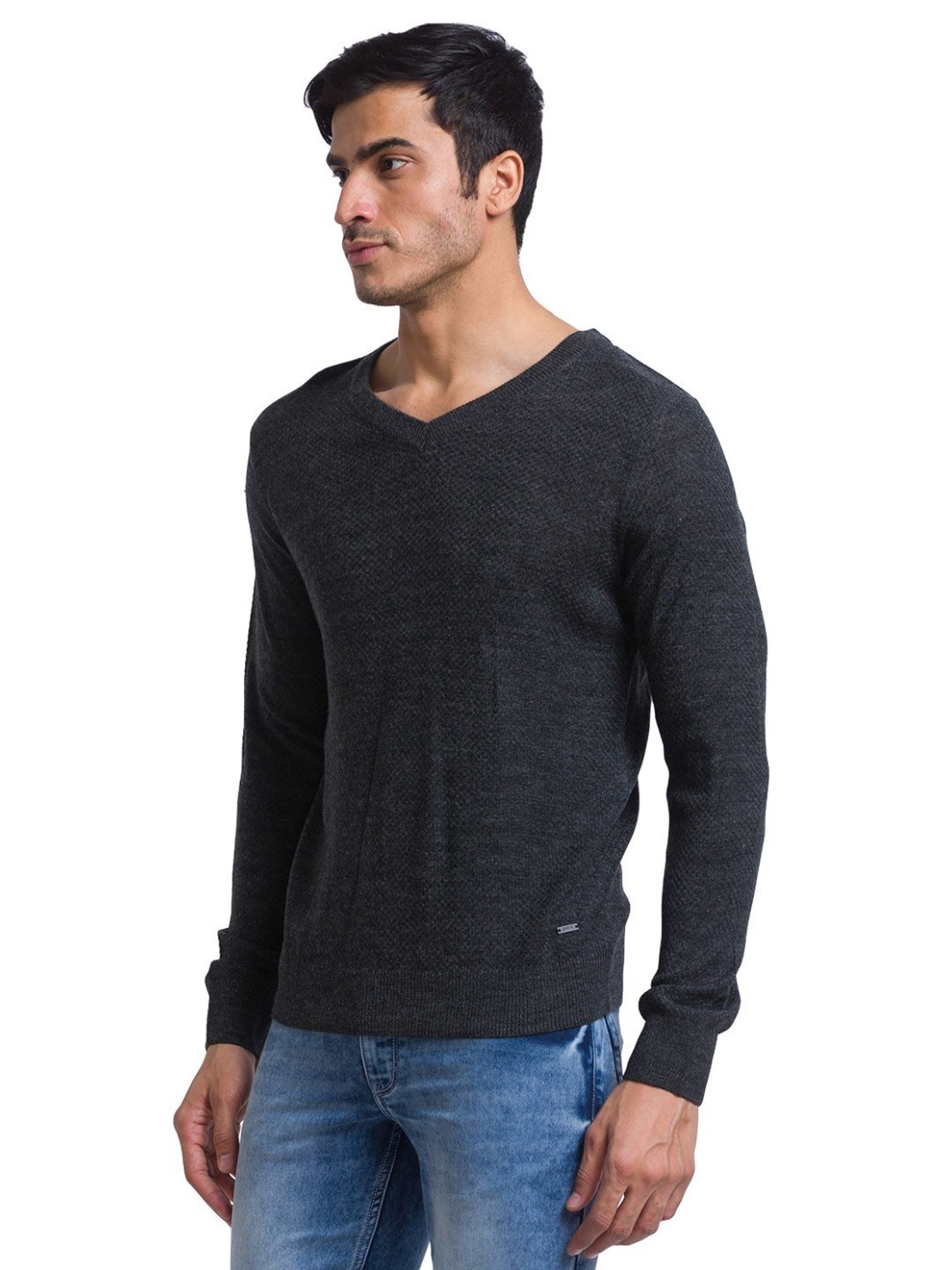 Parx Grey Regular Fit Self Pattern Sweater