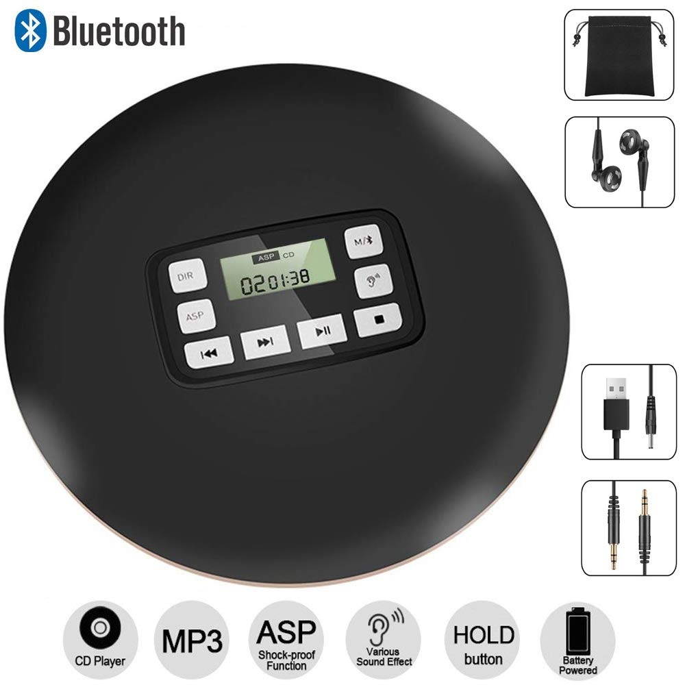 Bluetooth CD Player with LCD Display/Headphone Jack Anti-Skip Protection Anti-Shock Ultra Thin Personal CD Music Player
