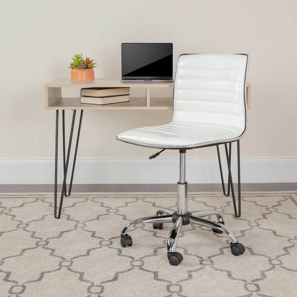 Low Back Designer Armless White Ribbed Swivel Task Office Chair