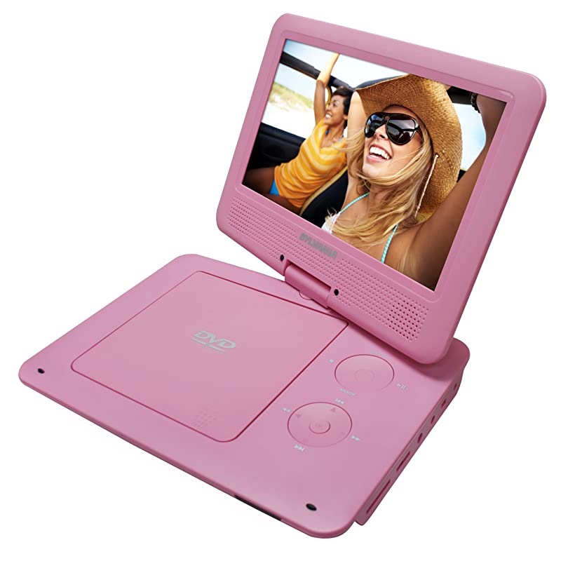 9-Inch Swivel Screen Portable DVD/CD/MP3 Player with 5 Hour Built-In Rechargeable Battery, USB/SD Card Reader, AC/DC Adapter, Pink