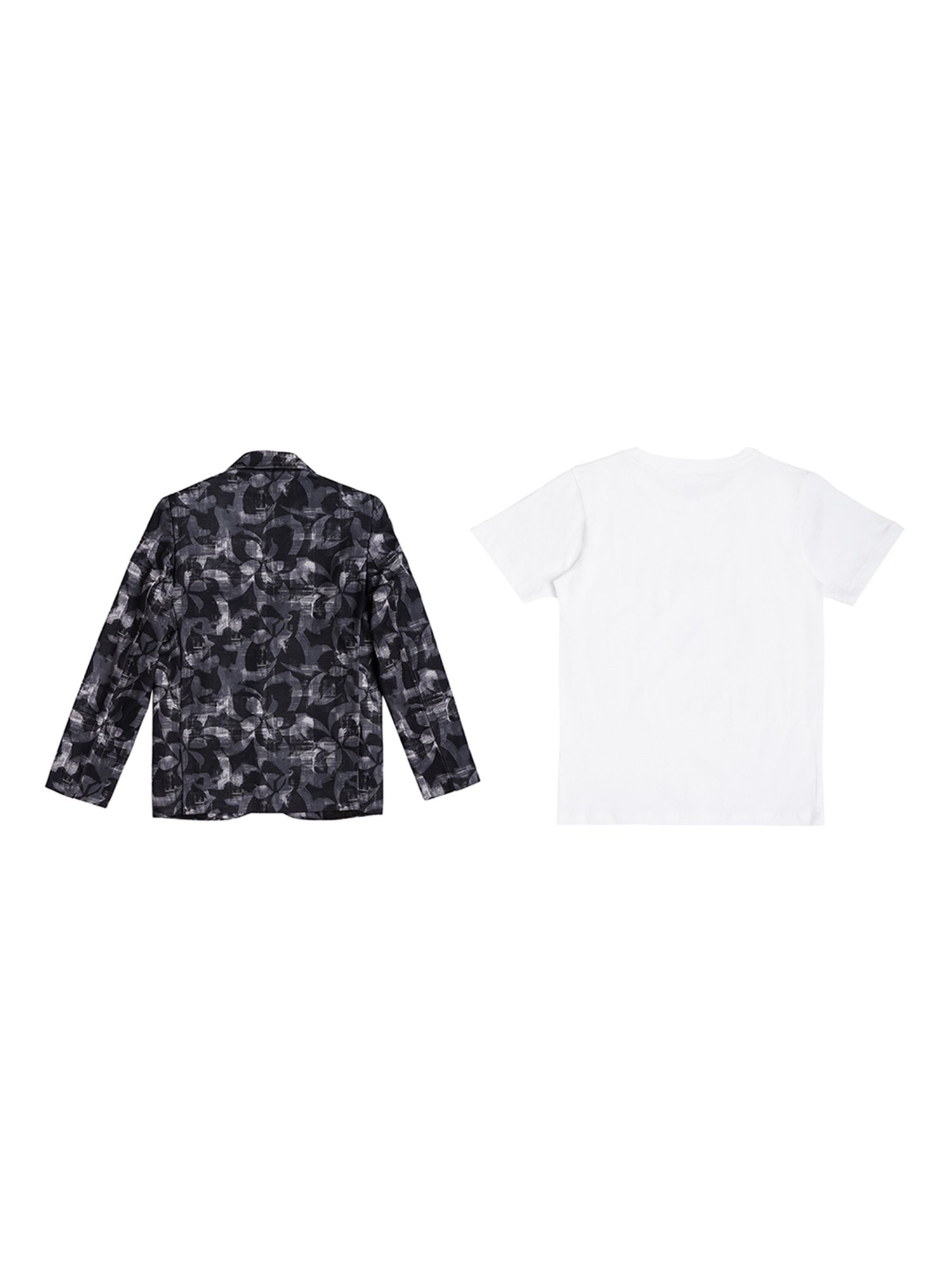 Cavio Kids Black & White Printed Full Sleeves Blazer with T-Shirt