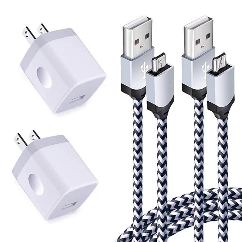 Wall Charger Micro Cable4Kit Charging Block Charger Cube Plug with Android Micro Cord Cable Compatible Samsung Galaxy S7 Edge A10 A6 M10 J7 J8 S6 S5 Note 4 5 LG HTC Moto Android Phone