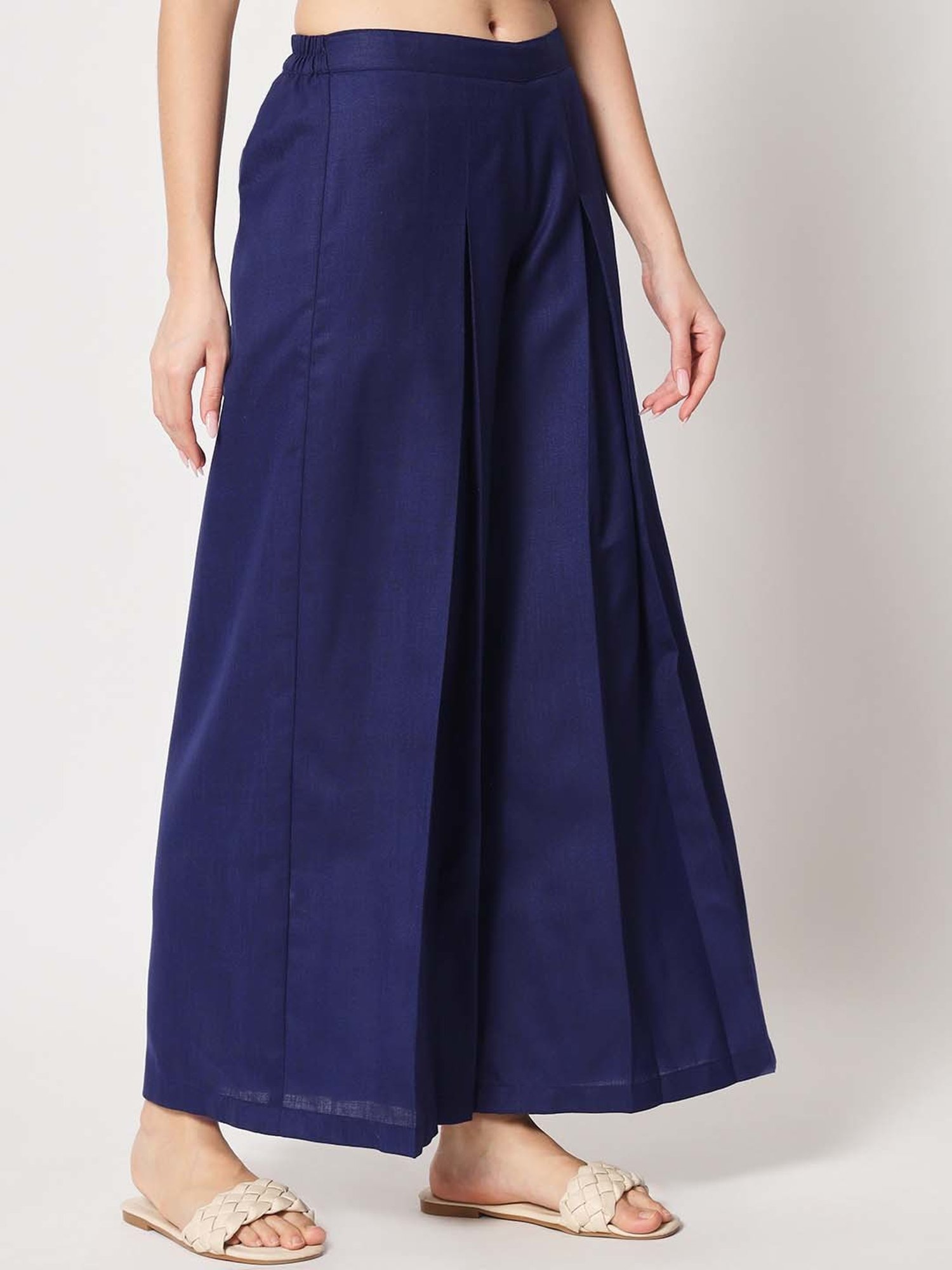 9rasa Navy Cotton Flared Trousers