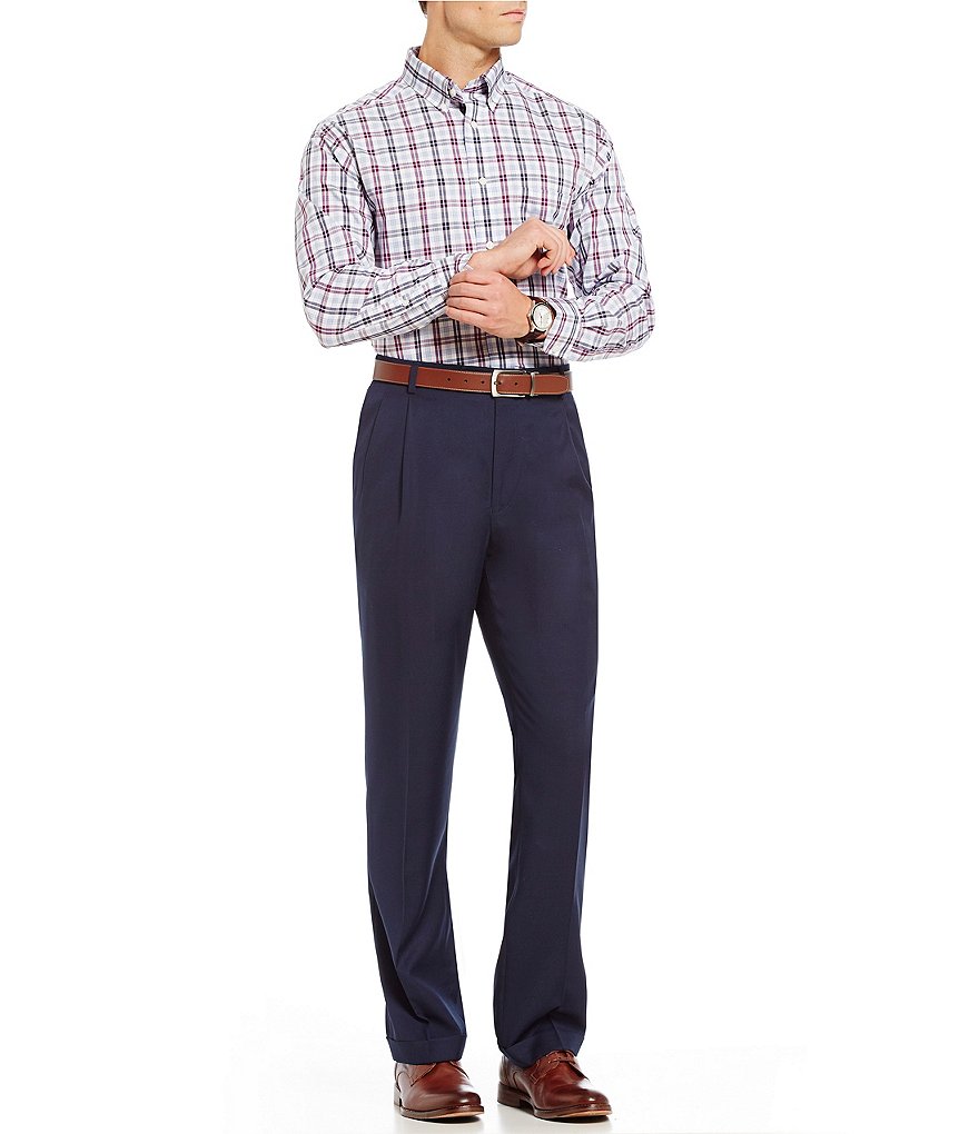 Roundtree & Yorke TravelSmart Luxury Gabardine Ultimate Comfort Classic Fit Pleat Front Non-Iron Dress Pants
