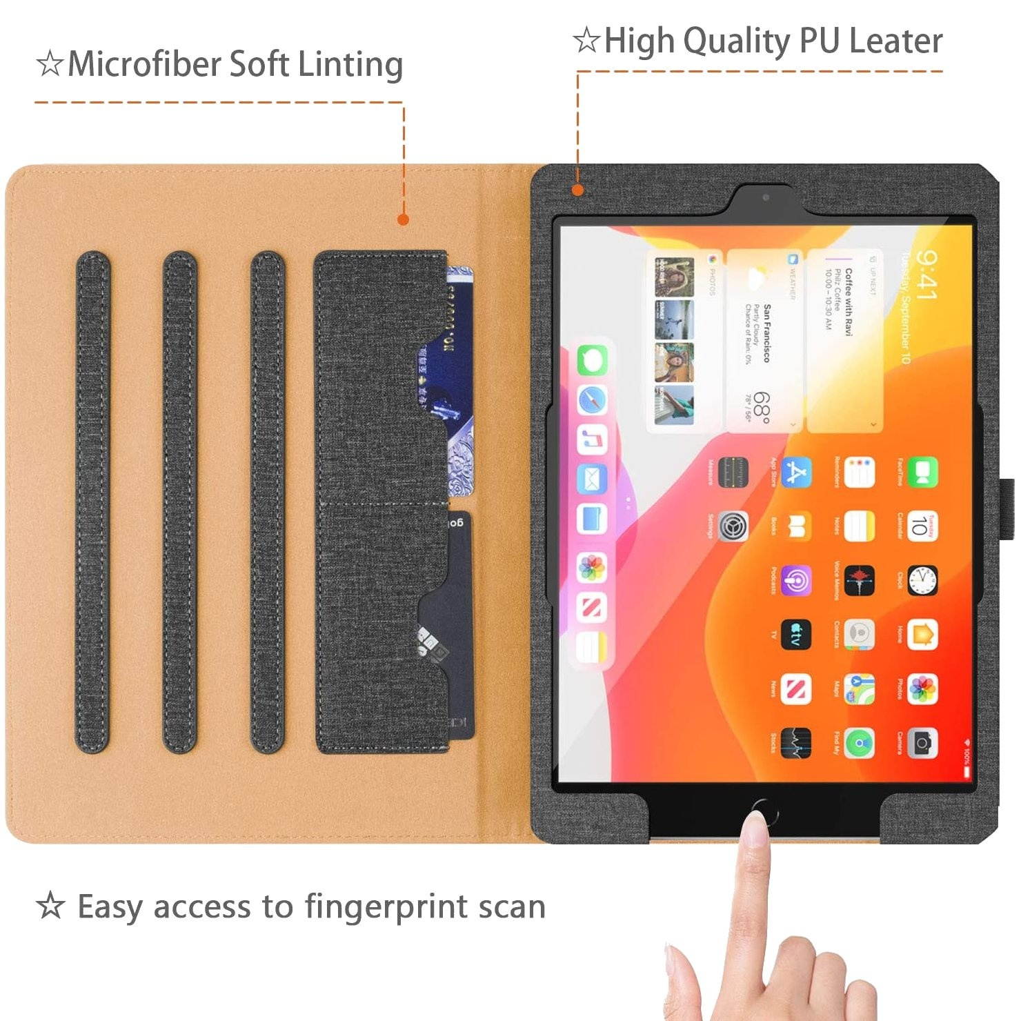 Slim Folding Smart Folio Stand Case for iPad 10.2 inch (8th & 7th Gen) - Black