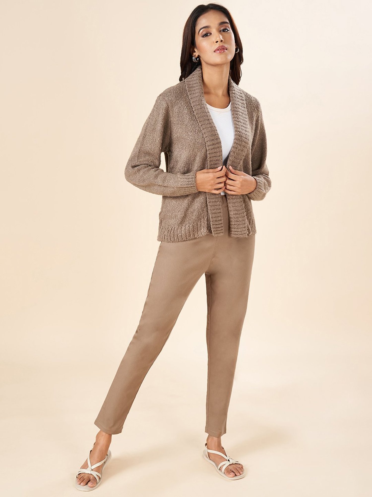 Akkriti by Pantaloons Grey Self Pattern Shrug