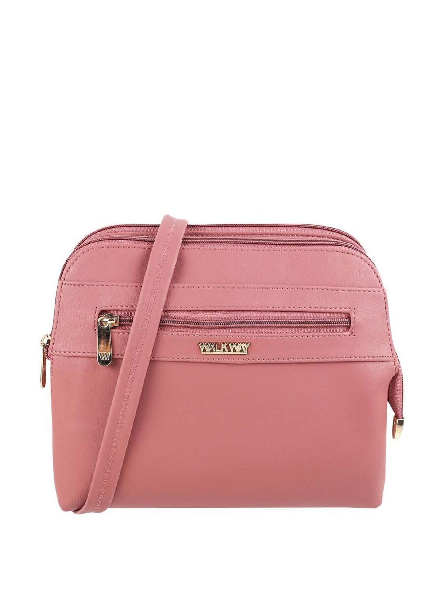 Walkway Peach Synthetic Solid Sling Handbag