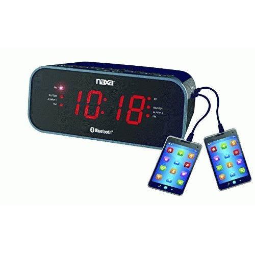 Naxa NRC-182 Bluetooth Dual Alarm Clock Radio With 2 Usb Charge Ports