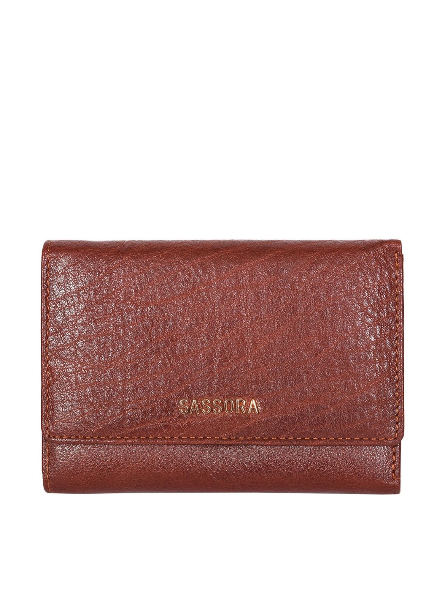SASSORA Brown Solid Rfid Tri-Fold Wallet for Women