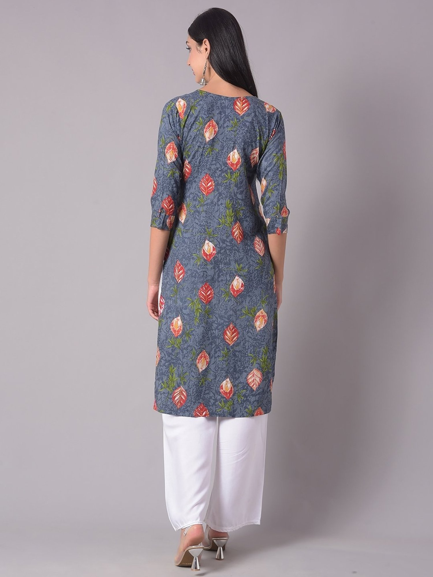 Dollar Missy Grey Floral Print Straight Kurta