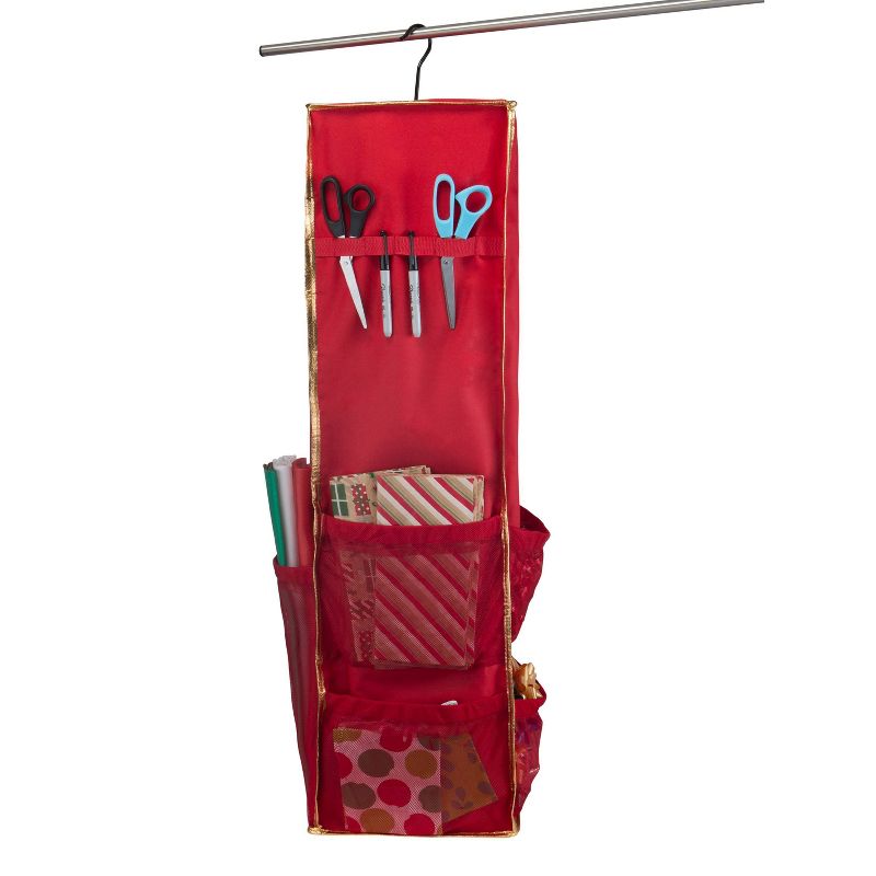 Holiday Hanging Gift Wrap & Accessory Organizer with Side Pockets - Simplify