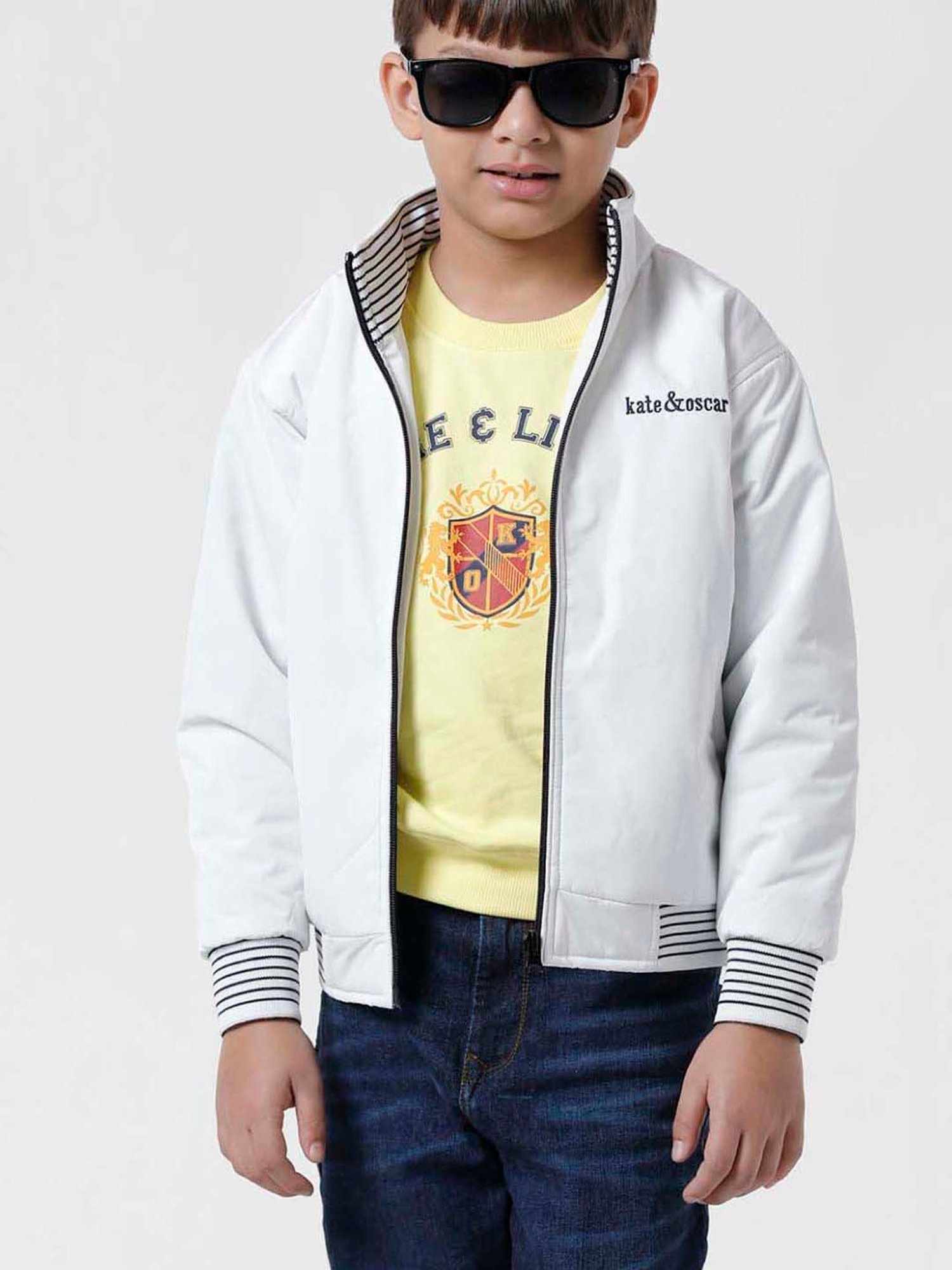 Kate & Oscar Kids White Regular Fit Full Sleeves Jacket