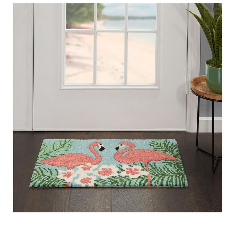 Nourison Home Trends 3671D Flamingo Indoor Mat - Light Blue 1'6"X2'6"
