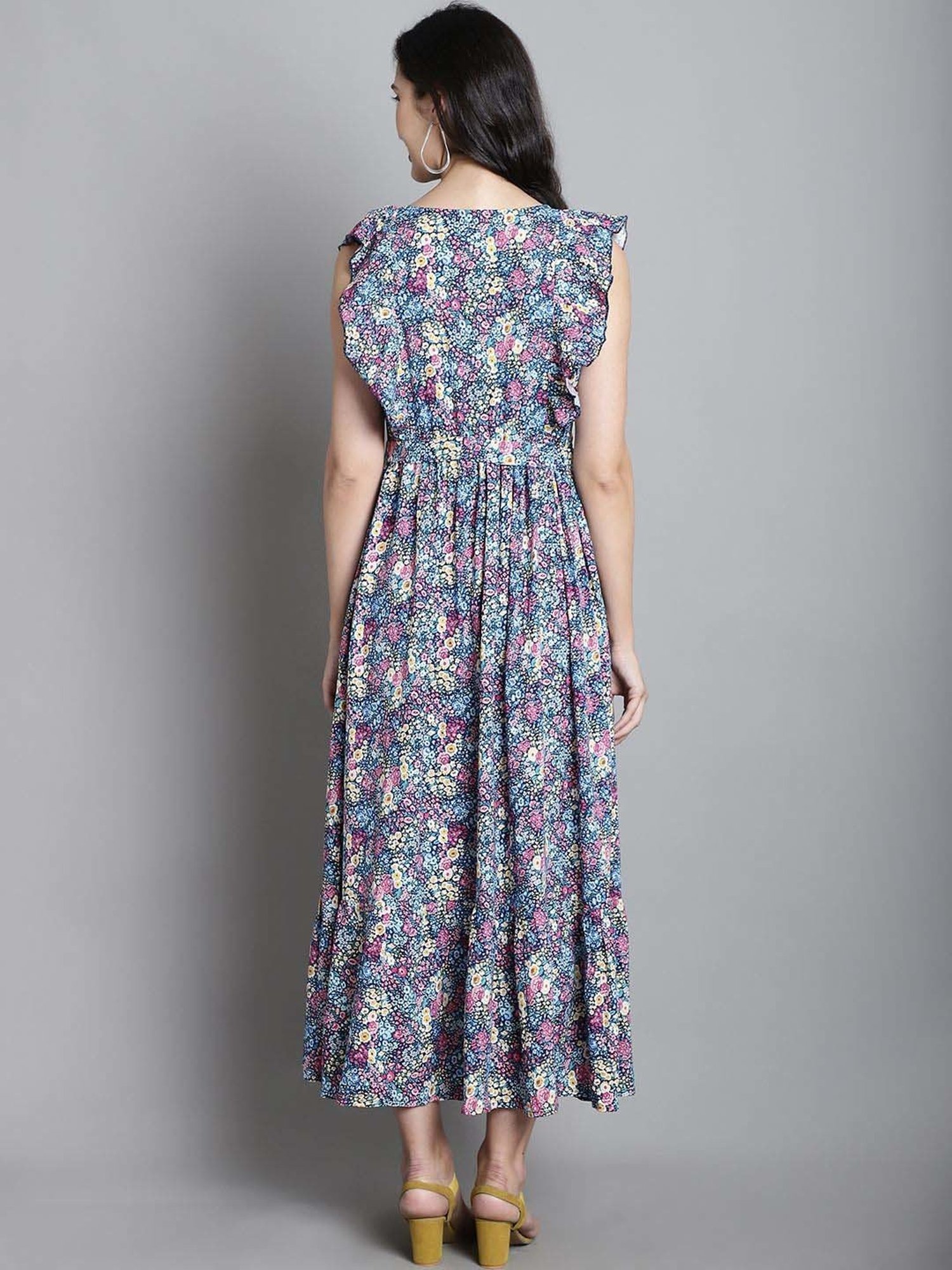 Moms Maternity Blue Floral Print Maternity Dress