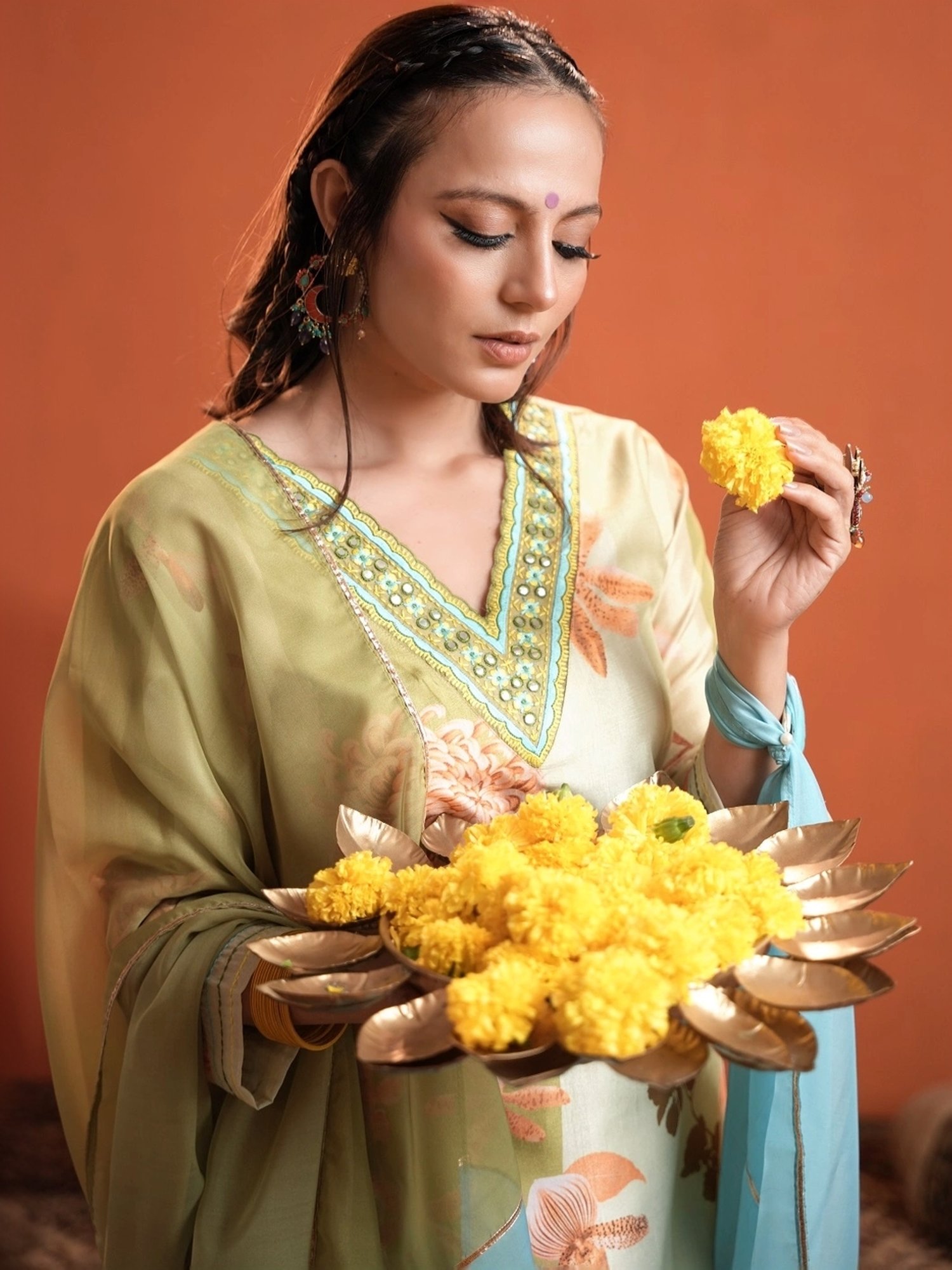 Heeposh Green Printed Kurta Pant Set With Dupatta