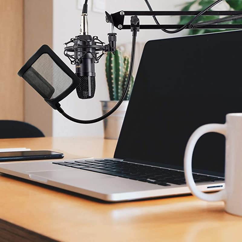 PF101 Microphone Pop Filter Studio Recording Pop Shield Mic Windscreen with Flexible Gooseneck and Extended Adjustable Clamp