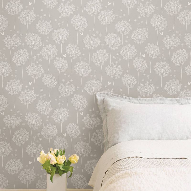 NuWallpaper Dandelion Peel & Stick Wallpaper Gray