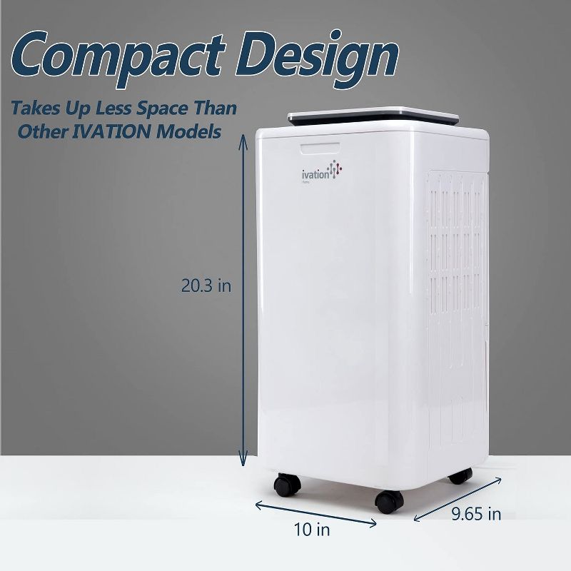 Ivation 11-Pint Compressor Dehumidifier and Ionizer with Continuous Drain Hose for up to 216 sq. ft., Small but Powerful