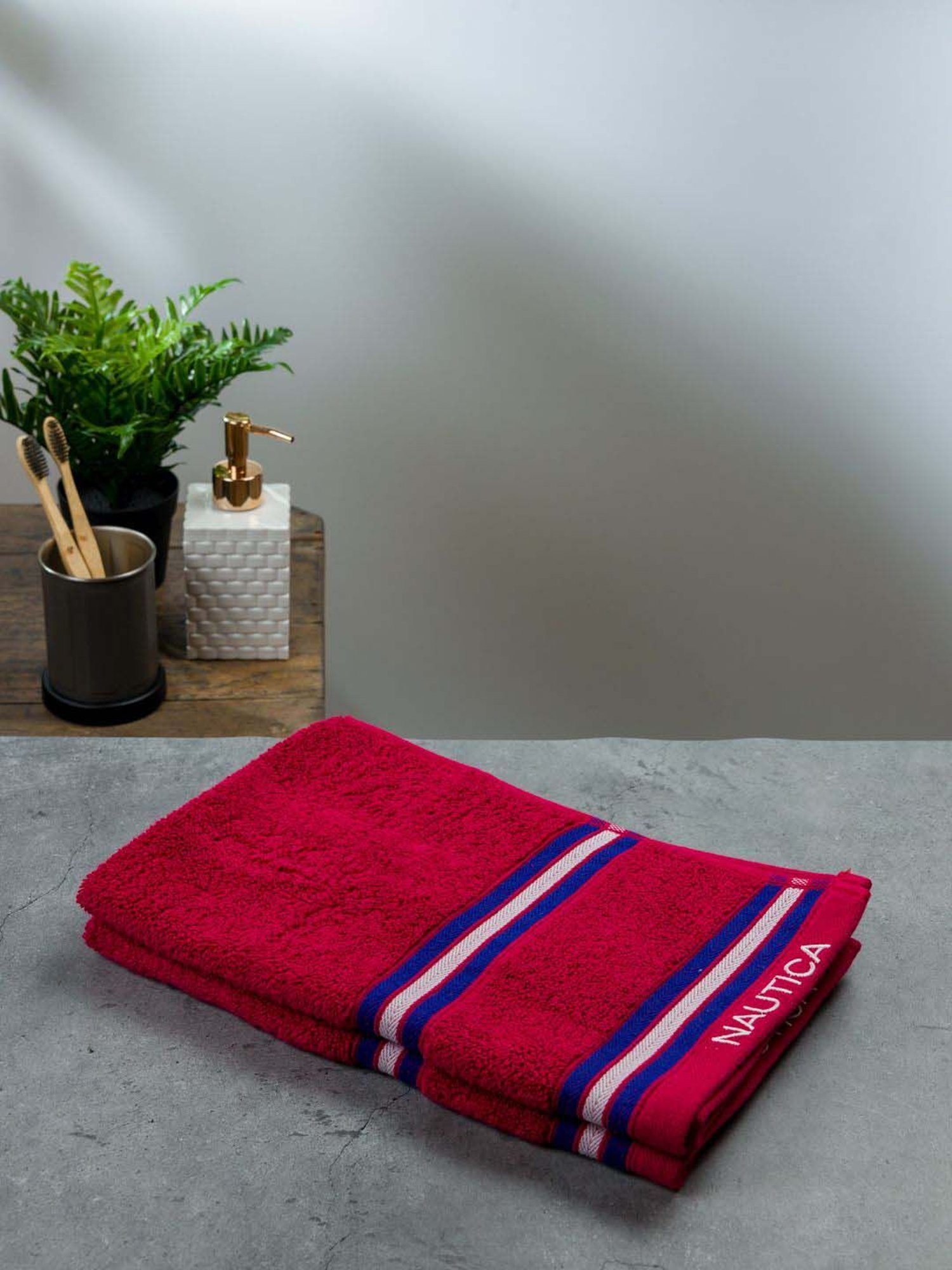 Nautica Vintage Crew Stripe Burgundy Cotton 500 GSM Super Soft Zero Twist Hand Towel - Set of 2