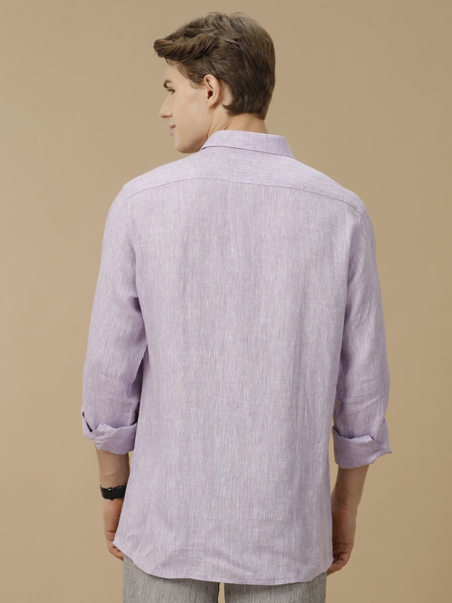 Linen Club Purple Linen Contemporary Fit Texture Shirt