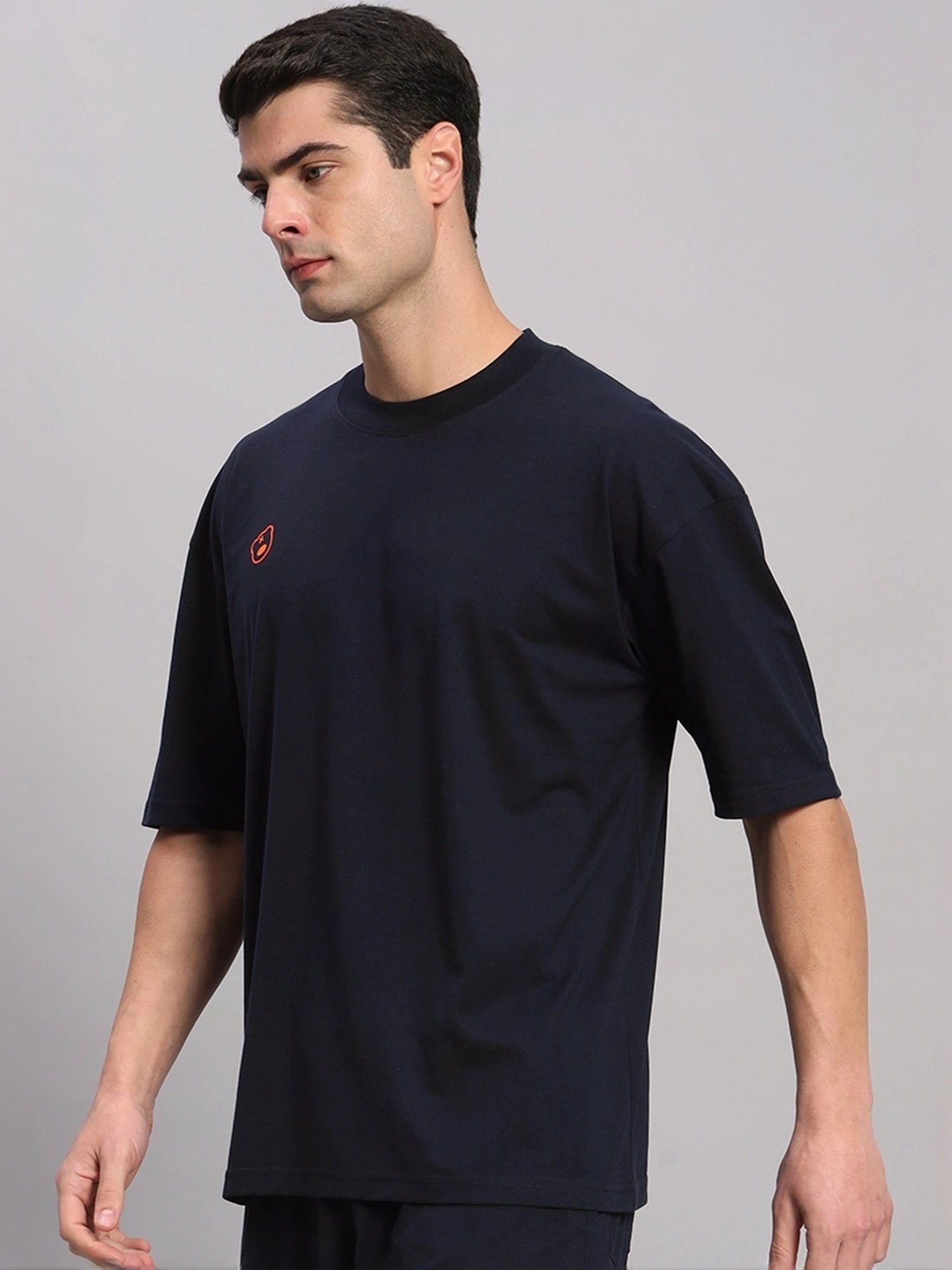 Griffel Navy Blue Cotton Loose Fit T-Shirt
