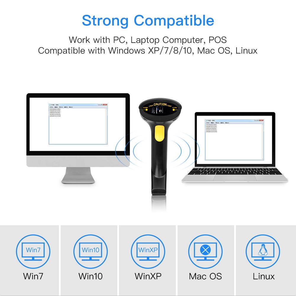 Eyoyo Wireless 1D Barcode Scanner, Handheld 2-in-1 2.4GHz Wireless & USB Wired Connection Barcode Reader 1D Image Scanner with USB Receiver Work with Computer PC POS for Warehouse Supermarket