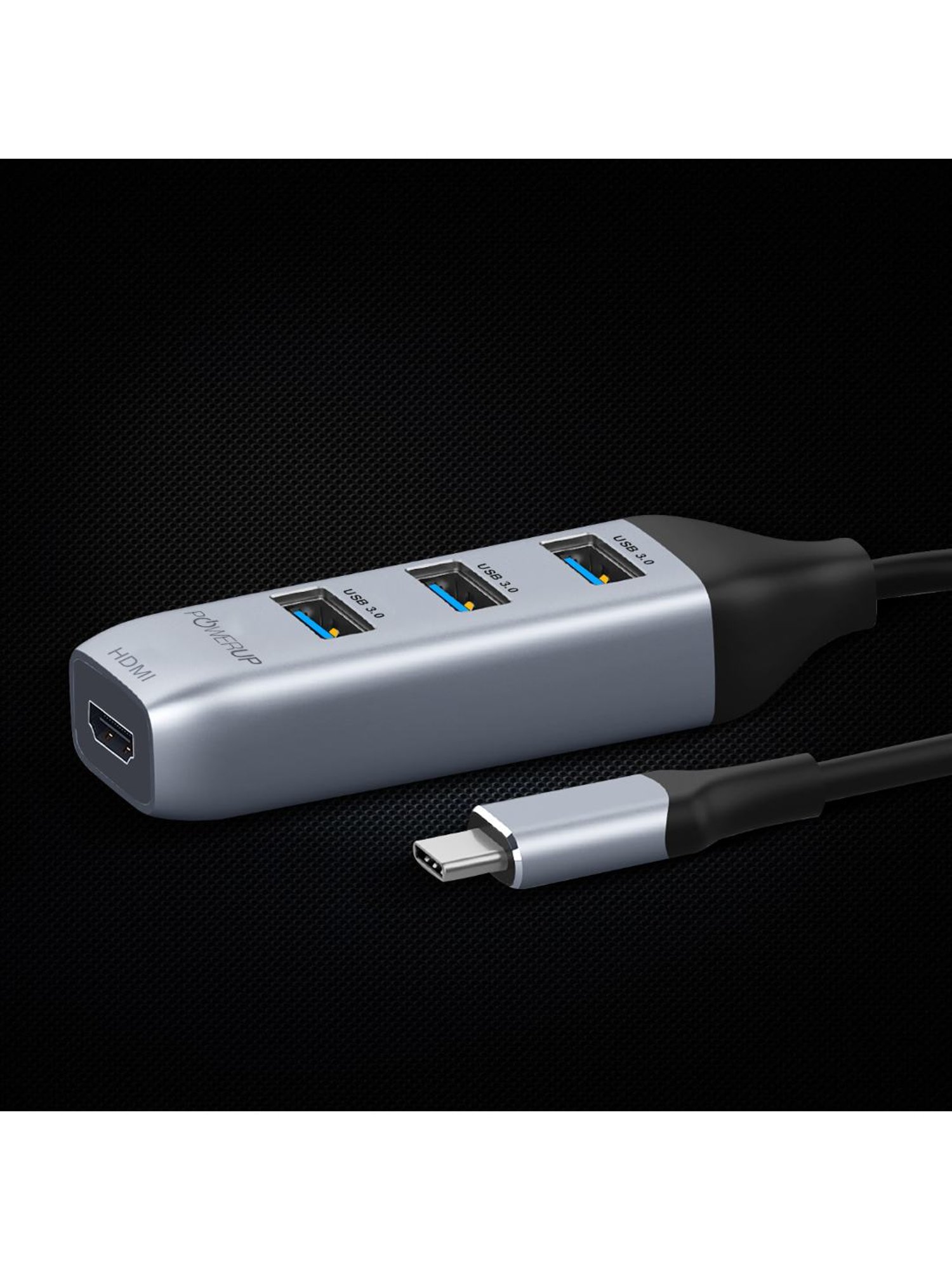 Powerup Mini Splitter USB C HUB 4 in 1 (3 USB C to HDMI Adapter) (Gunmetal)