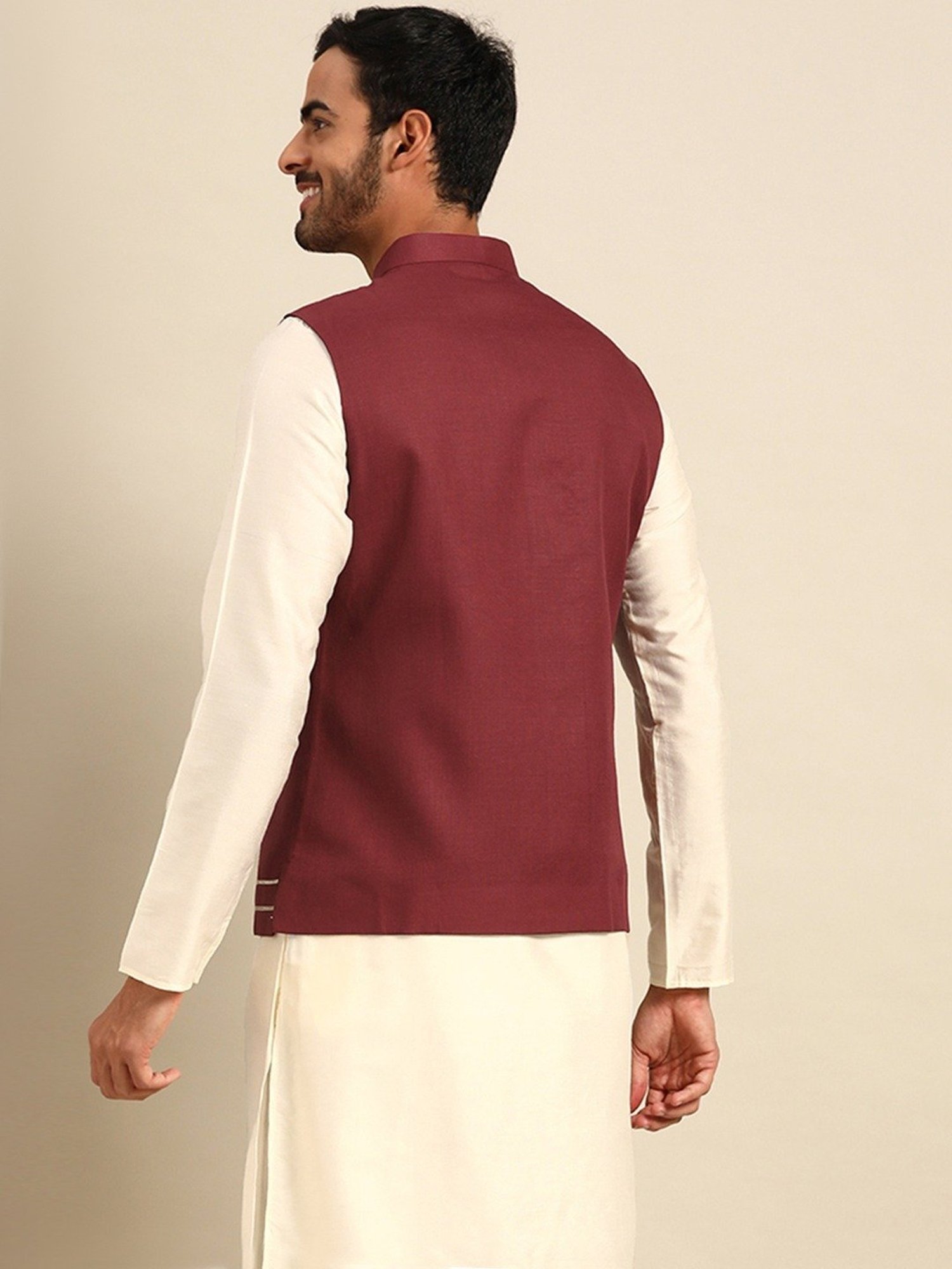 KISAH Maroon Regular Fit Nehru Jacket