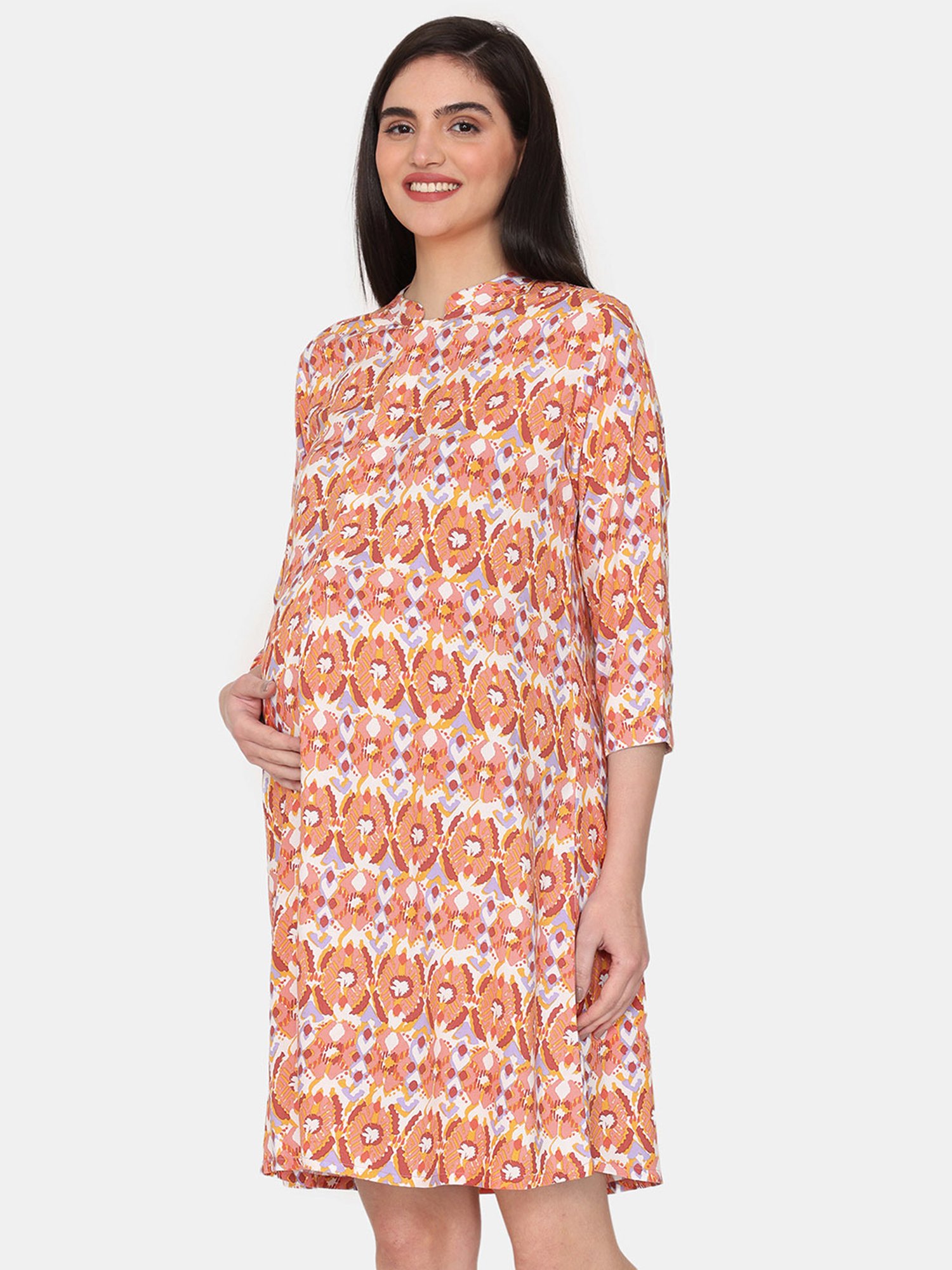 Coucou by Zivame Orange Printed Maternity Night Dress