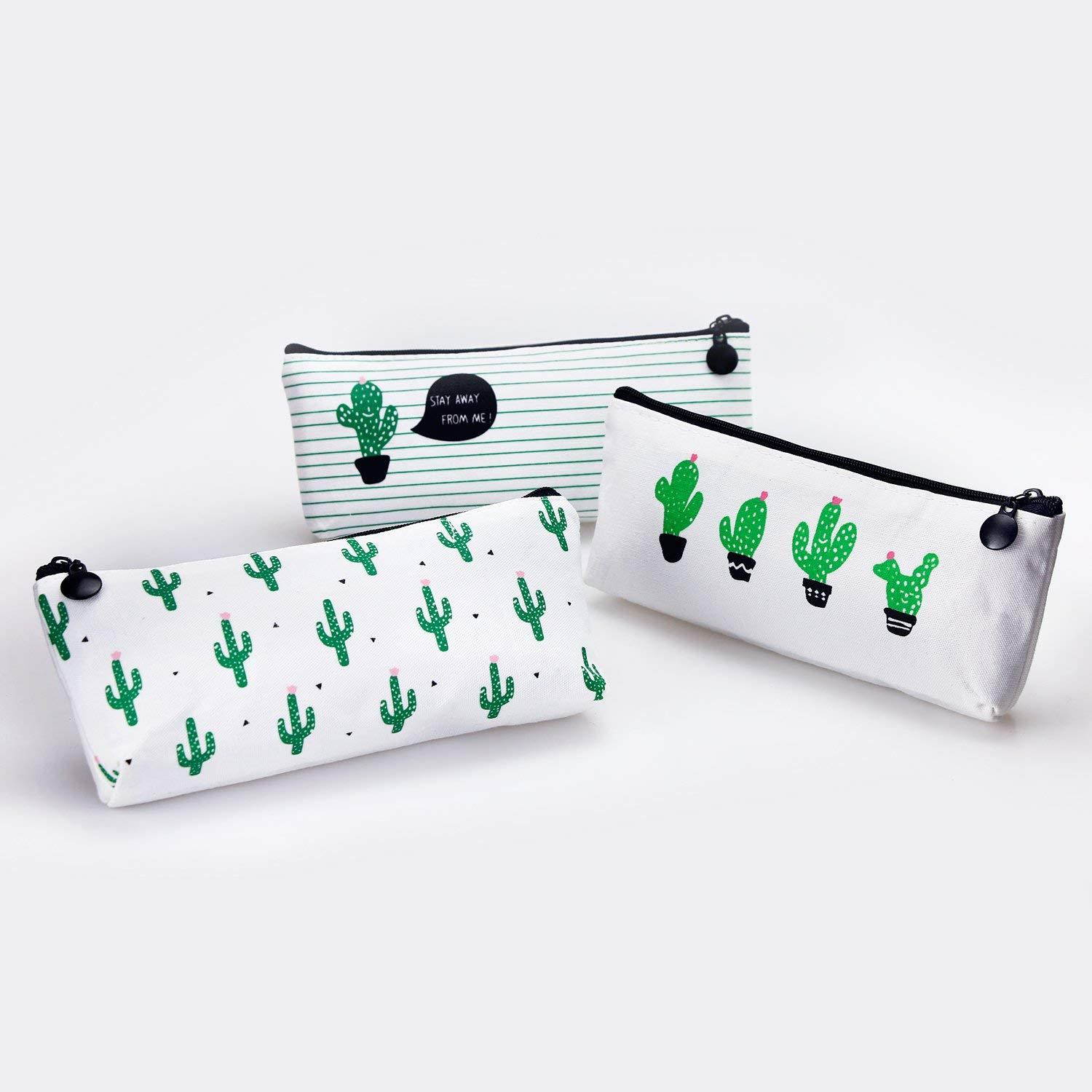YOUSHARES 6 Packs Cactus Pencil Case Bundle &ndash; Cute Canvas Pencil Bag for Pencils & Pens or Small Makeup (6PCS(Green))