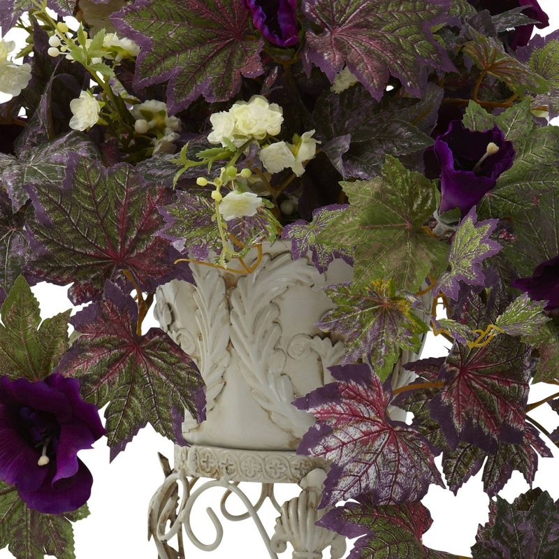 Nearly Natural Morning Glory and Cherry Blossoms with Metal Planter Purple