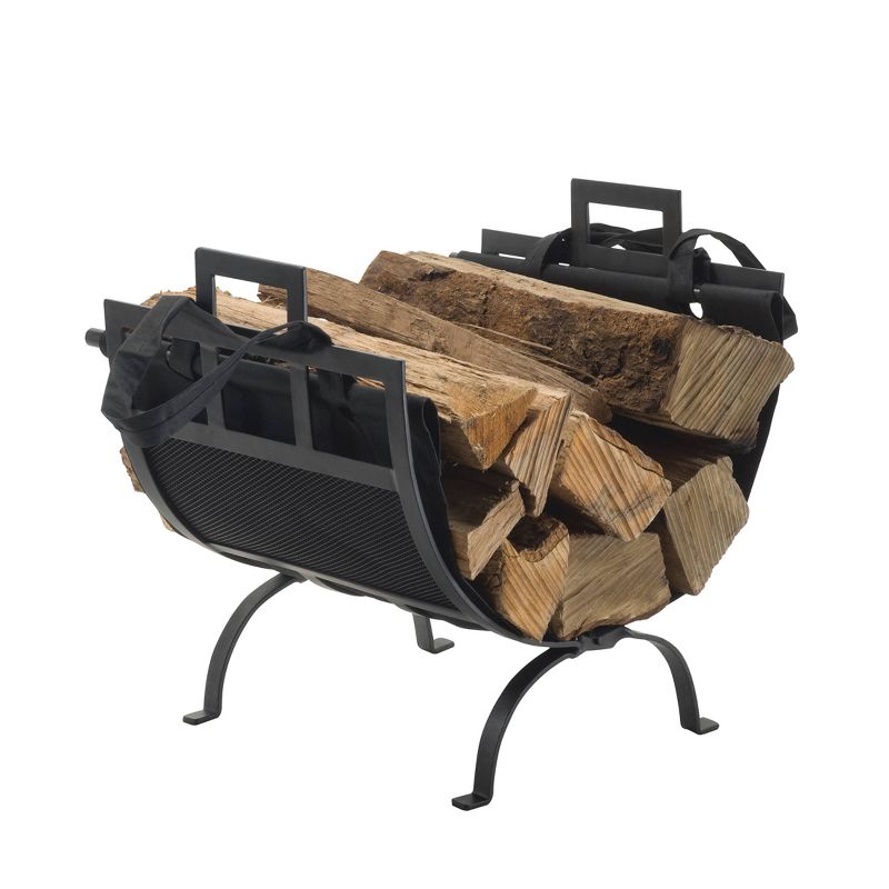 Pleasant Hearth Log Holder with Canvas Tote Black