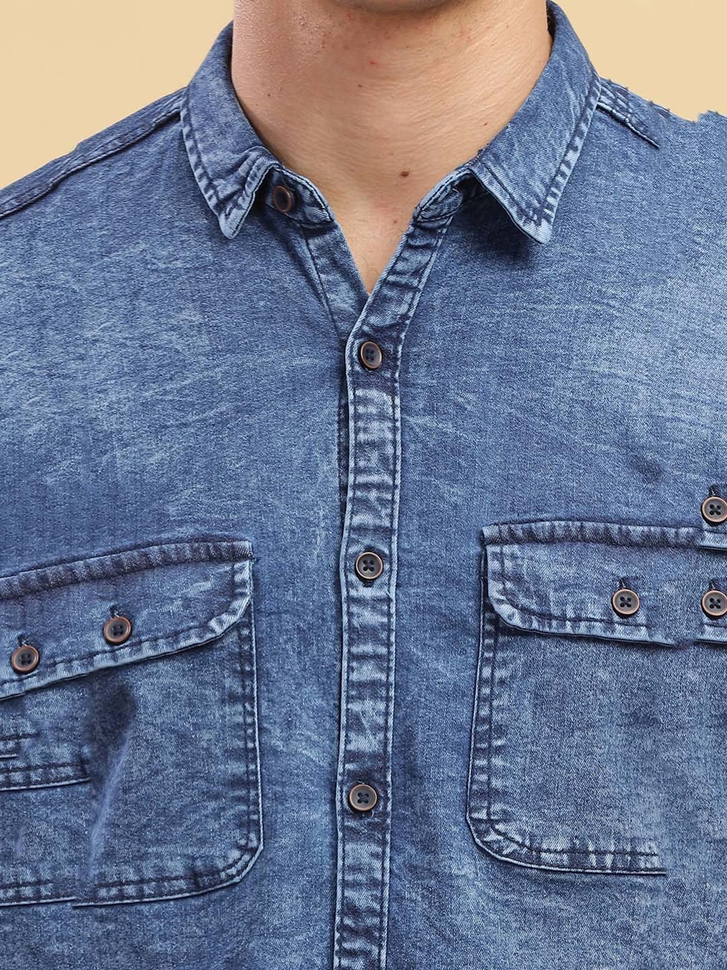 Kuons Avenue Blue Slim Fit Denim Shirt