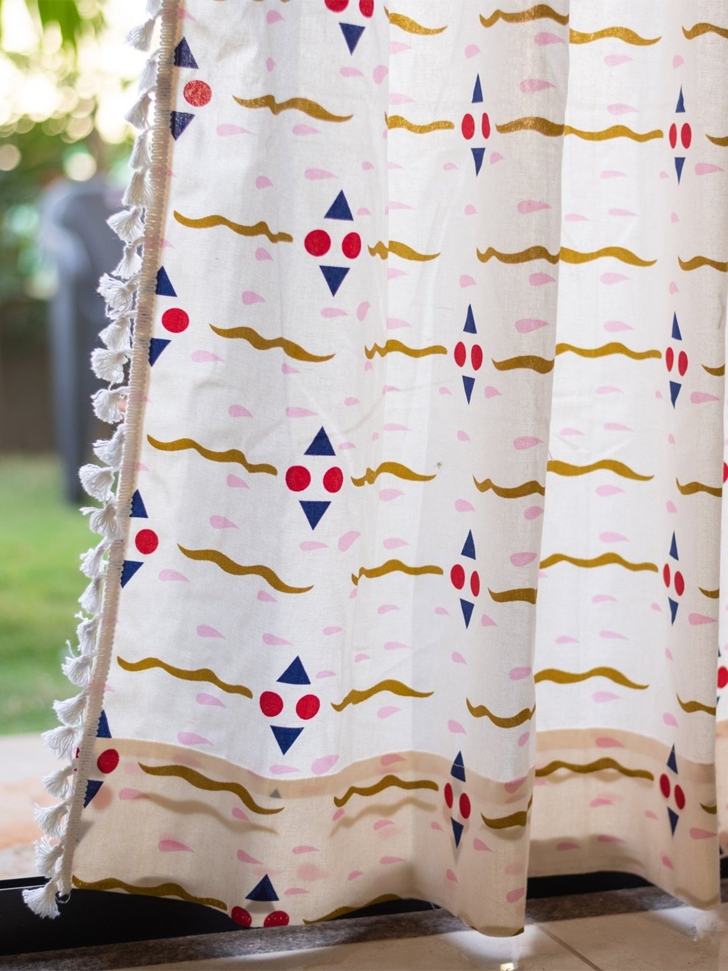 Urban Space Printed Pink & White Cotton 5 ft Boho Window Curtain