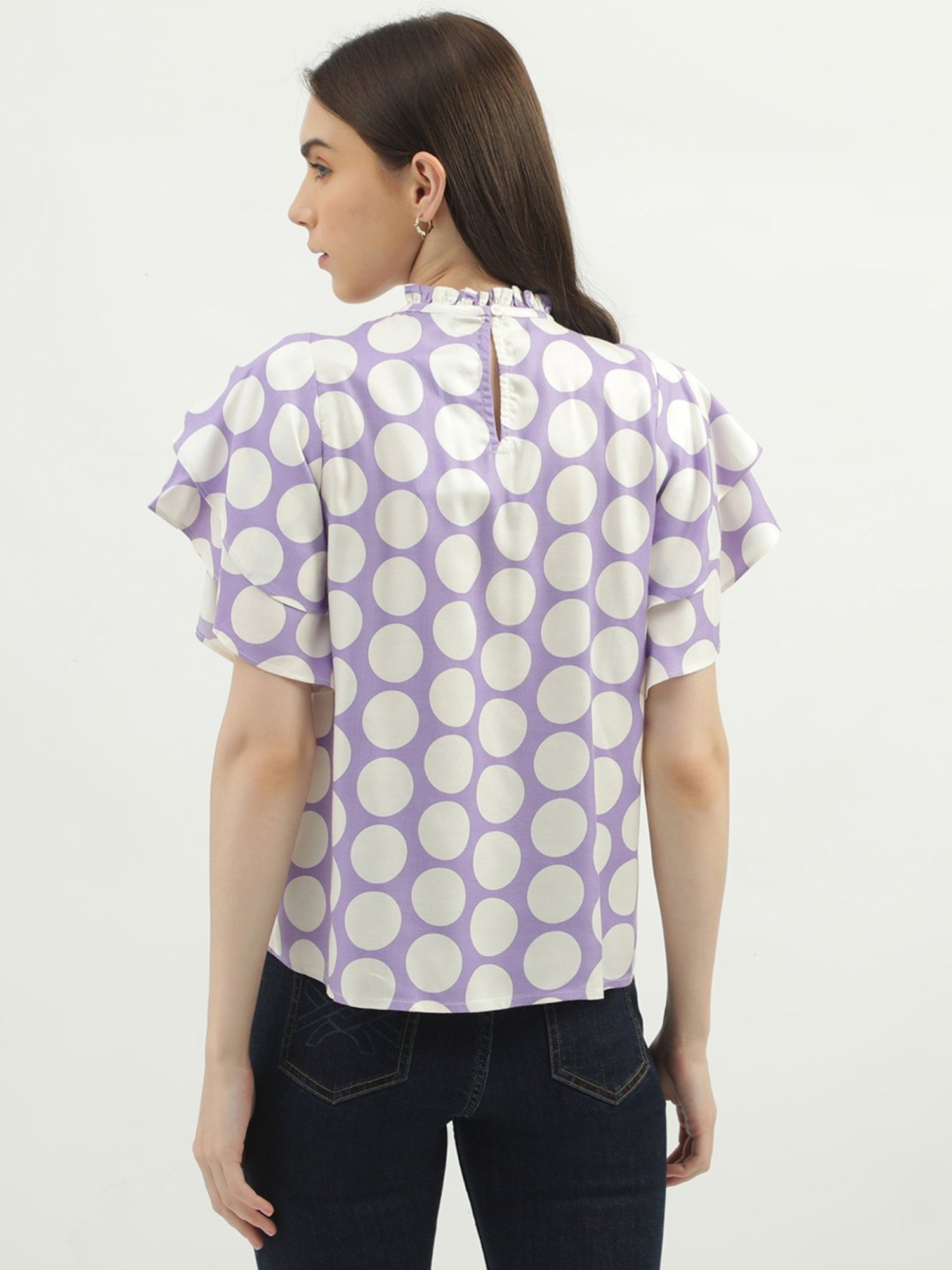 United Colors of Benetton Purple & White Polka Dot Top