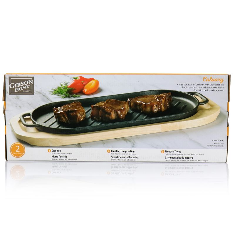 Gibson Home 2-Piece Calvary Nonstick Cast Iron Grill Pan with Wooden Base