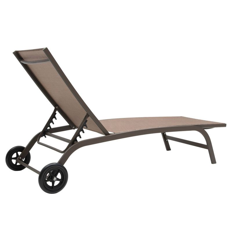 2pc Outdoor Adjustable Chaise Lounge Chairs with Wheels - Brown - Crestlive Products