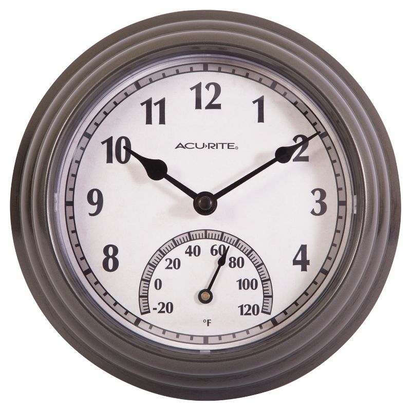 18"  Metal Outdoor / Indoor Atomic Clock with Thermometer - Weathered Black Finish - Acurite