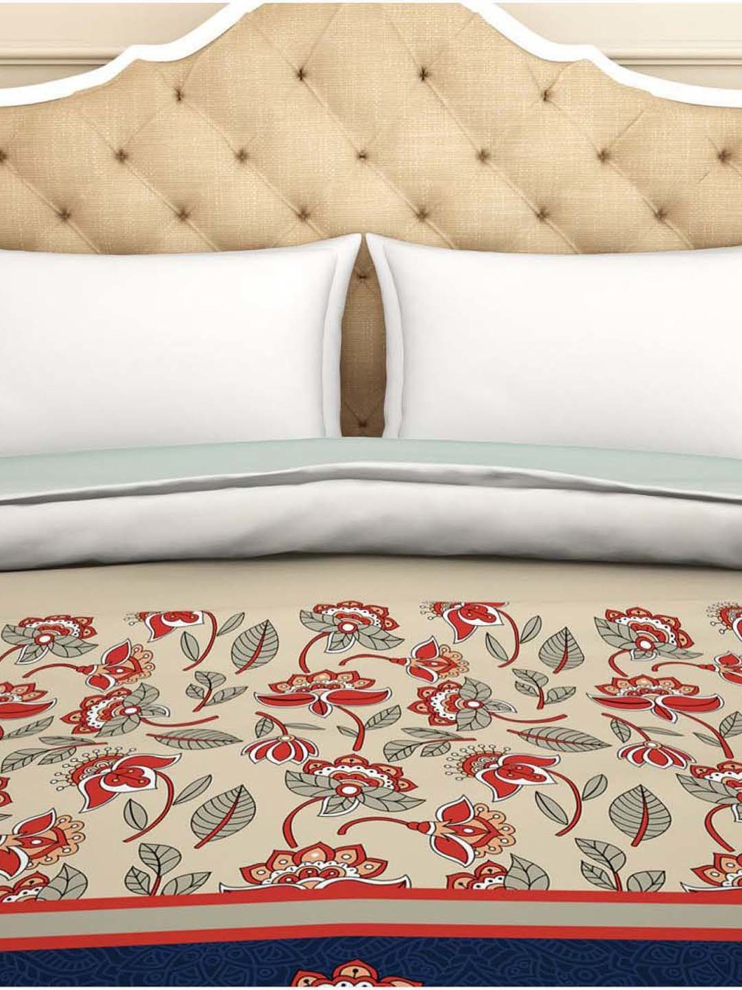 Spaces Blue Cotton 210 TC Atrium Plus Double Bed Quilt Rajais