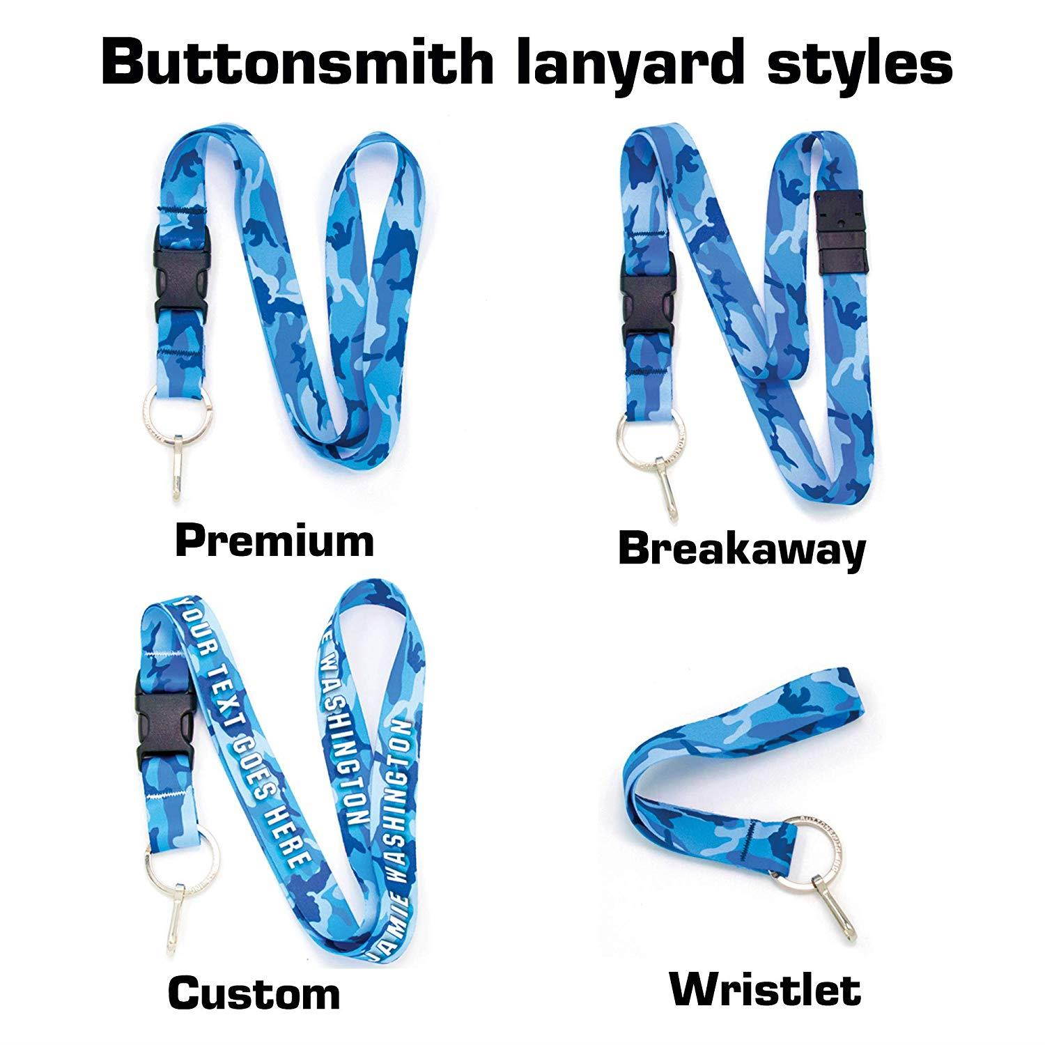 Buttonsmith Blue Camo Premium Breakaway Lanyard with Buckle and Flat Ring - Safety Breakaway, Buckle and Flat Ring - Made in USA