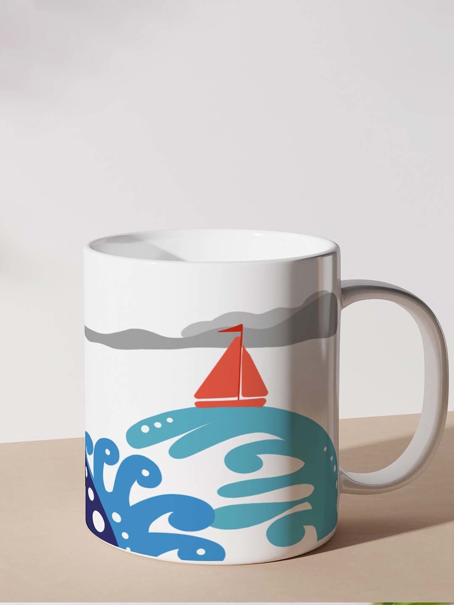 Nestroots White Stoneware Sailing Seas Coffee Mug (0.325 L)