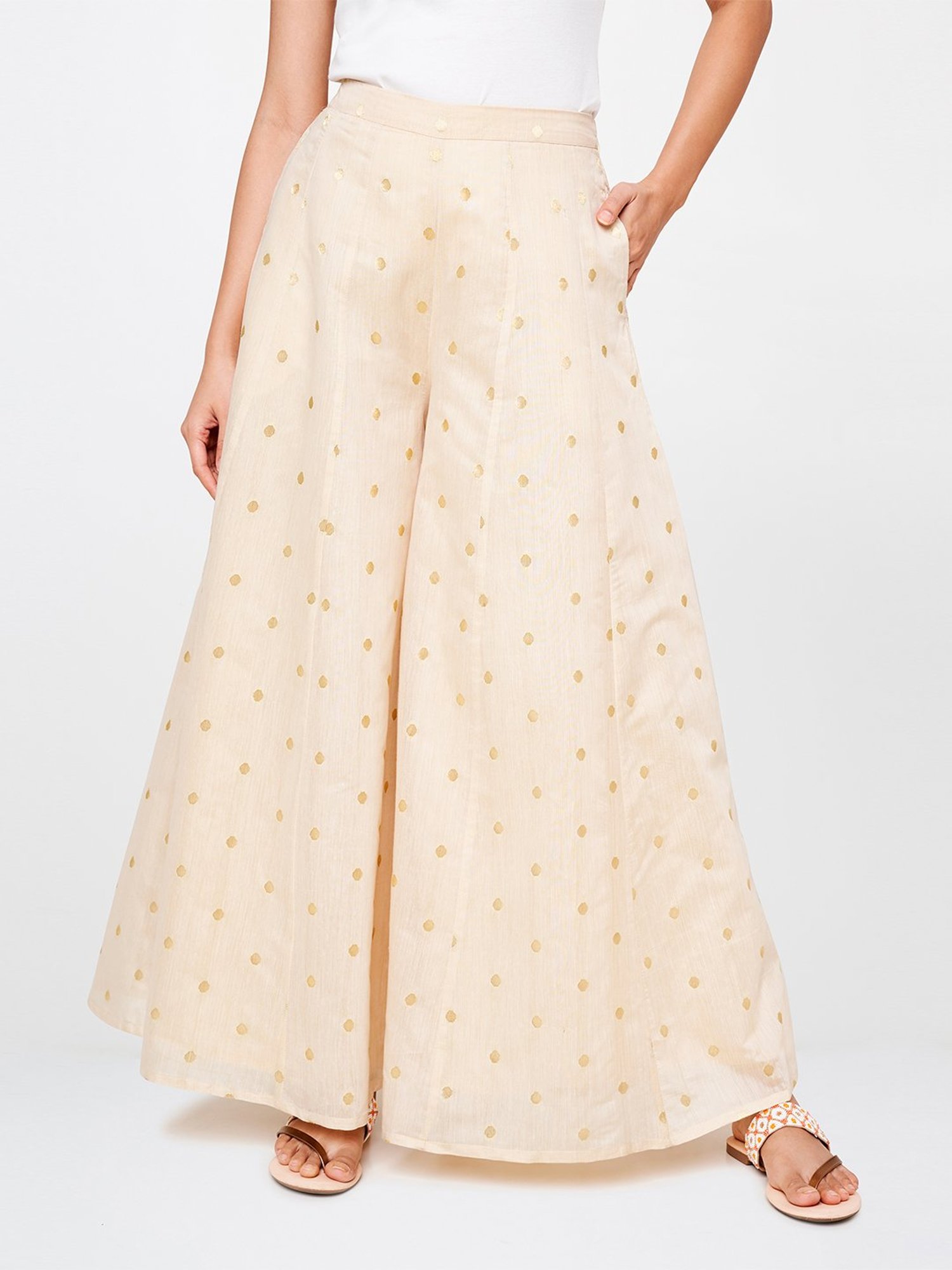 Global Desi Beige Printed Palazzo