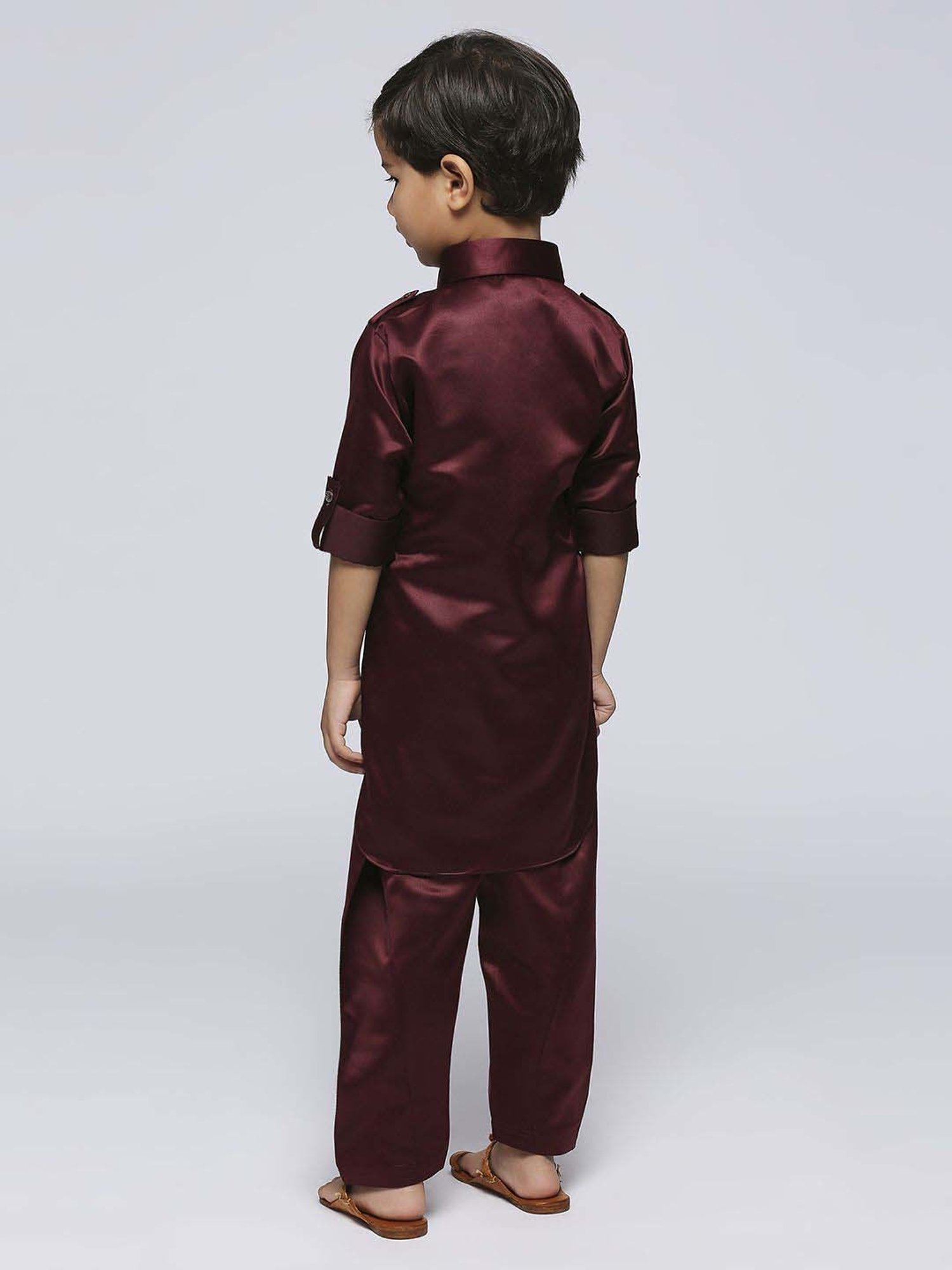 Kids Island Boys Maroon Solid Full Sleeves Kurta Set